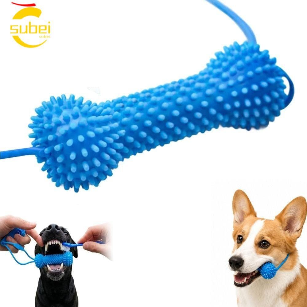 Suporte Canino De Dupla Ação SUBEI , Com Escova De Dentes De Silicone , Brinquedo Para Mastigar Cachorro Em PVC , Azul