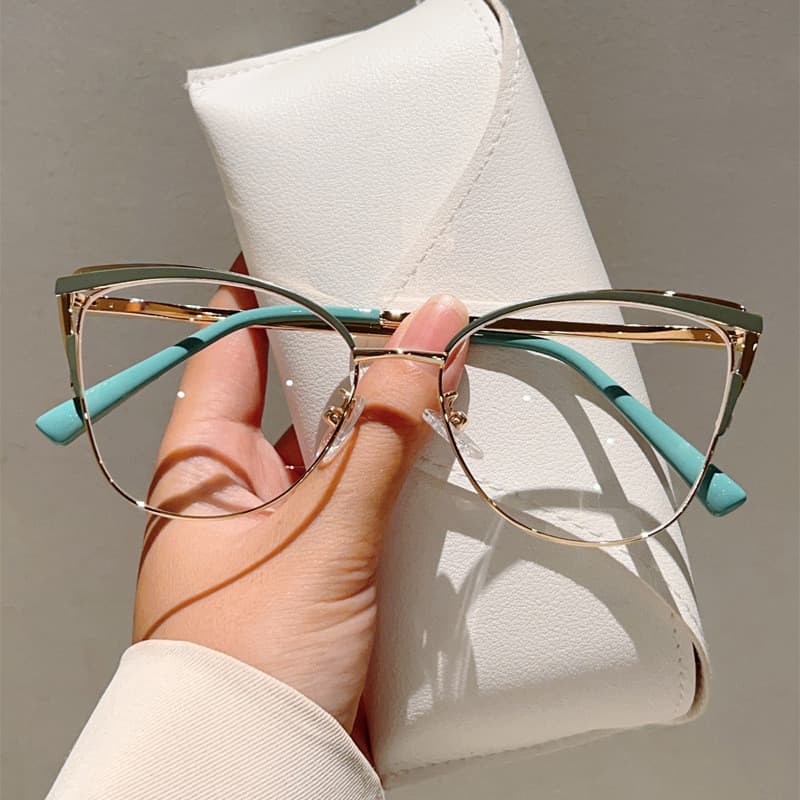 Óculos de Moda Gato com Armação Metálica Anti Luz Azul e Anti Radiação UV