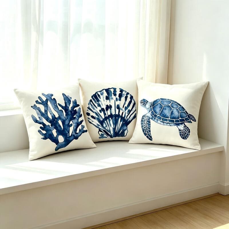 Almofada Decorativa Marinhas Frente Única Dupla Face Poliéster Enchimento