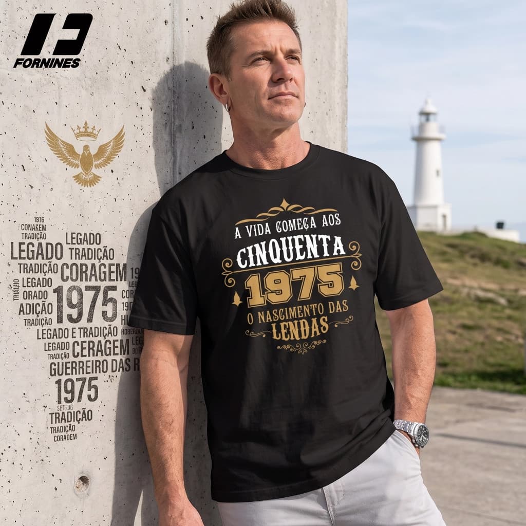 Camiseta 1975 Nascimento Das Lendas 51 Anos Presente 100% Algodão Penteado Estampa Grande Profissional
