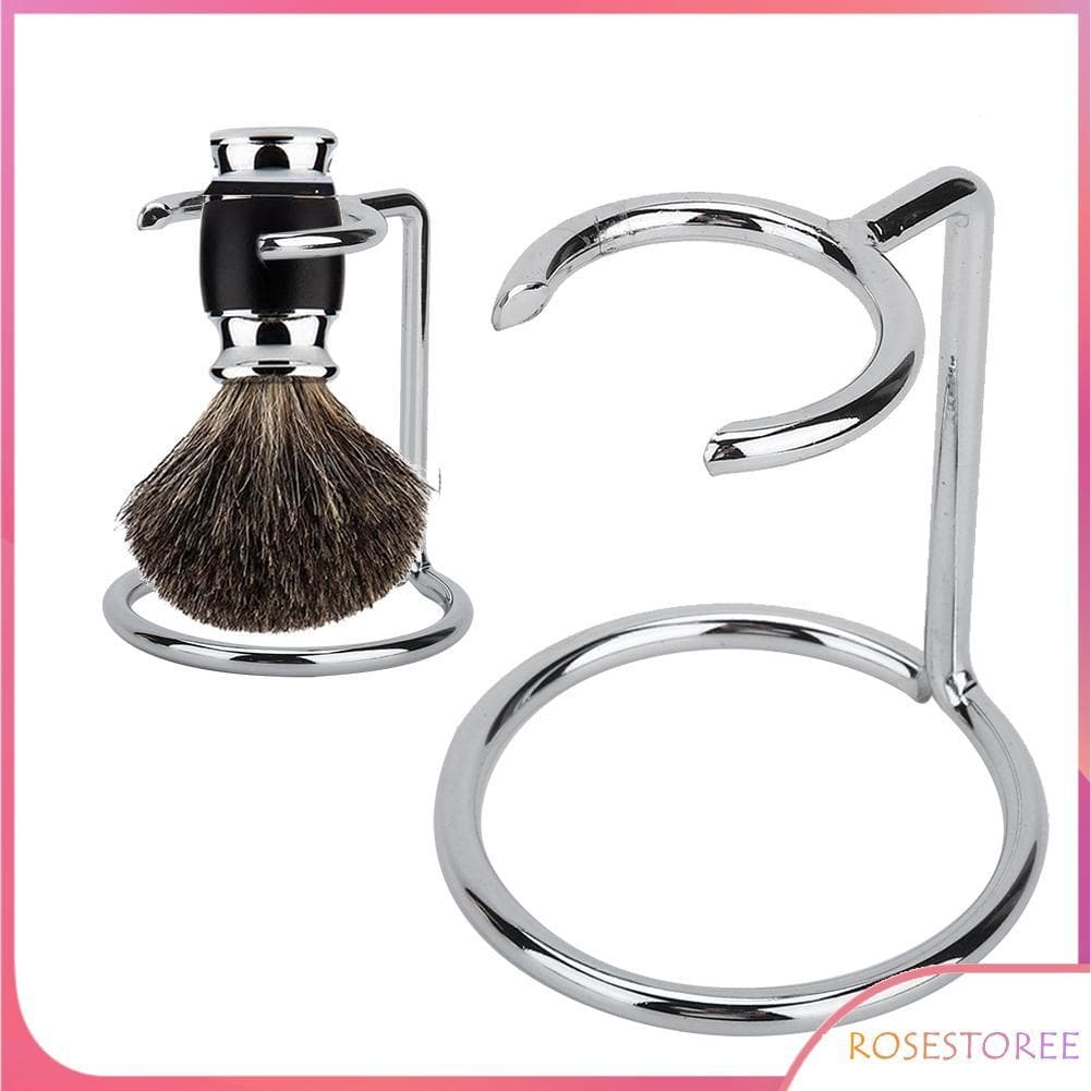 Rosestoree Suporte de escova de barbear artístico, leve, aço inoxidável, suporte prateado, kit de segurança adequado