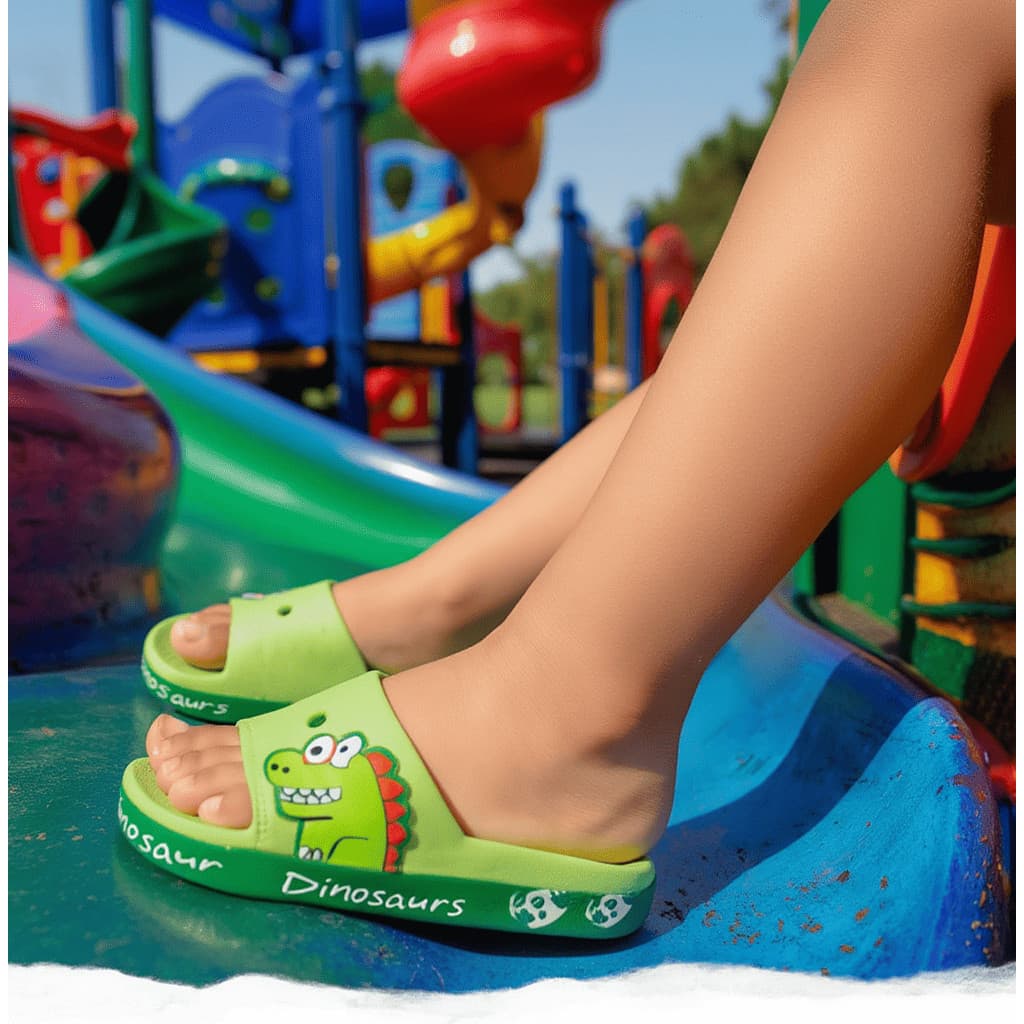 Chinelo Infantil Menino Estilo Pinterest Dinossauro Slide Moderno Confortável