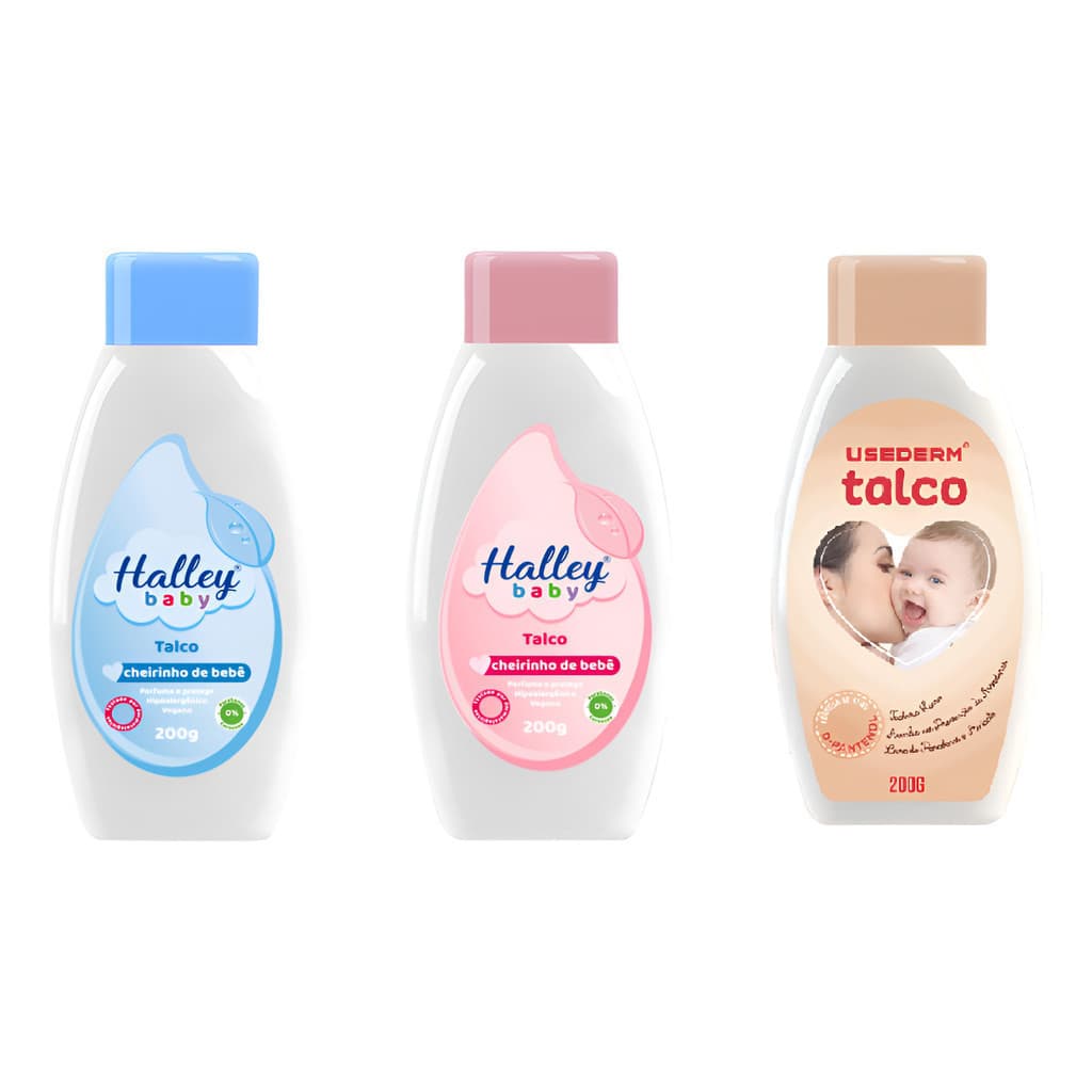 Halley Baby Kit 3 Talcos para bebês 1 Azul, 1 Rosa 1 Talco Usederm Idosos bebês e adultos