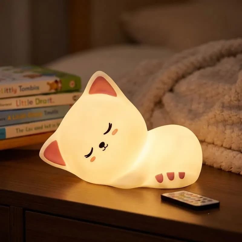 Luminária LED Decorativa Gato Abajur Infantil Muda De Cor Luz Noturna Quarto Presente