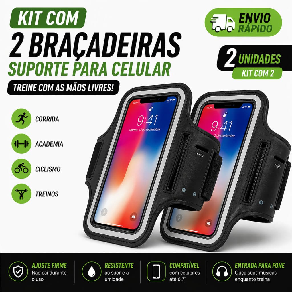 2 Suporte De Braço Braçadeira Para Celular Corrida Caminhada Academia