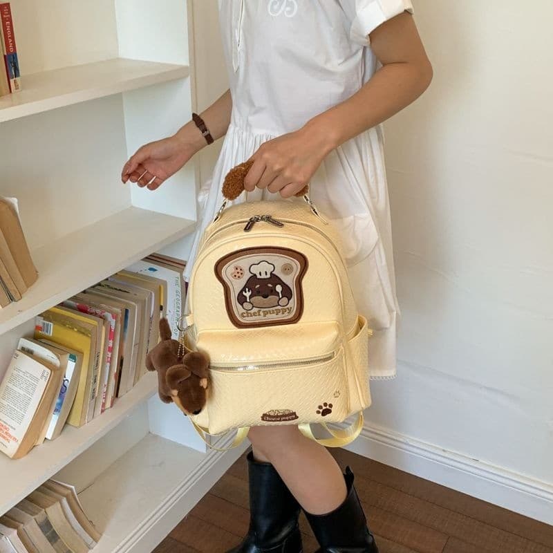 Mochila de Tricô em Forma de Cachorrinho de Queijo, Mochila Divertida e Fofa de Cachorrinho Chef, Moderna e Elegante, Pr