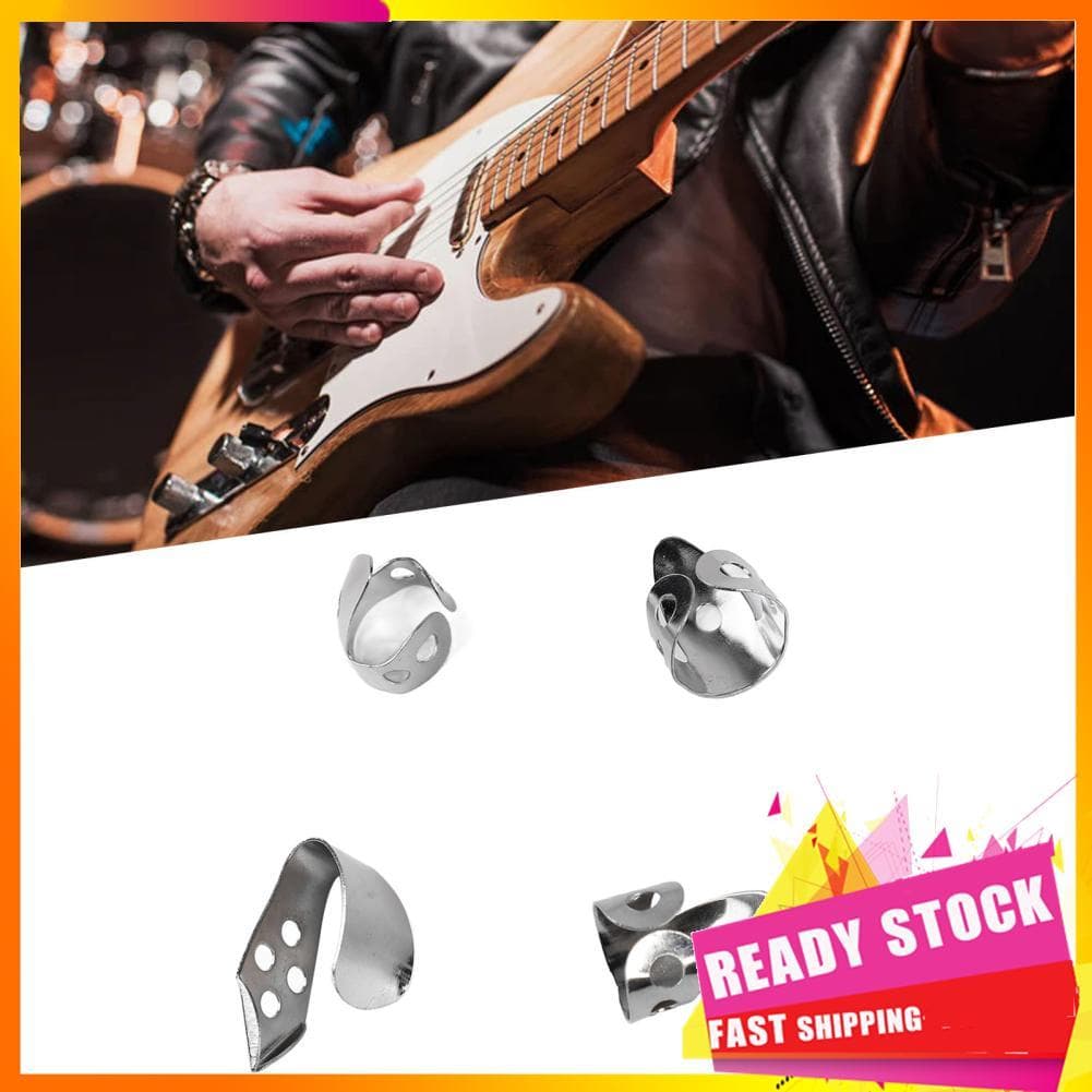 Gfgfgfgg 4 peças palhetas de guitarra de aço inoxidável com polegar de metal h-ential brilhante para acessórios prata