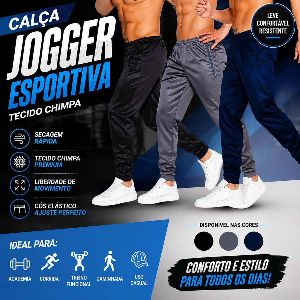 Kit 3 Calças Jogger Esportiva Academia Treino Tecido Chimpa