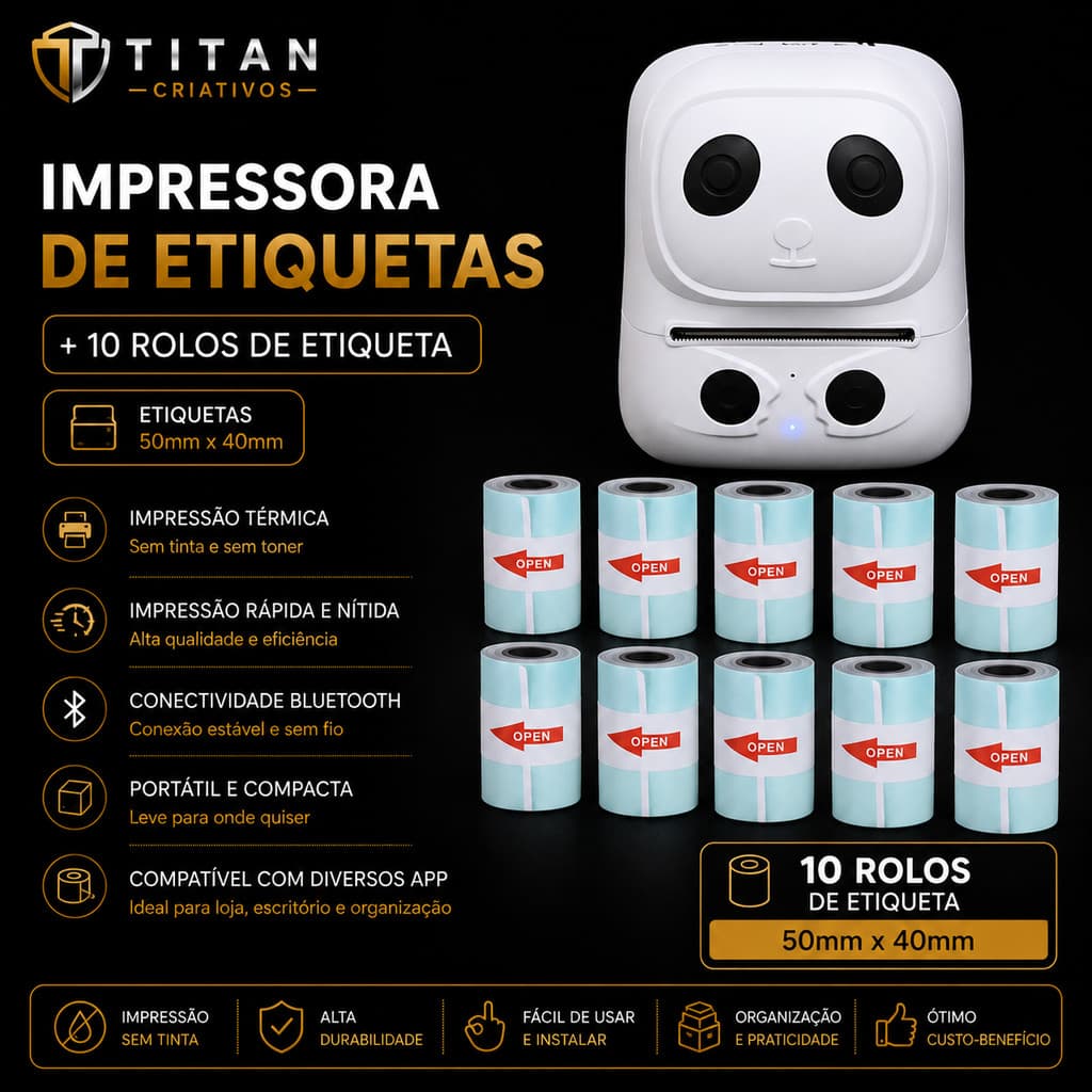 Mini Impressora De Etiquetas Bluetooth Com 20 Bobinas Extra
