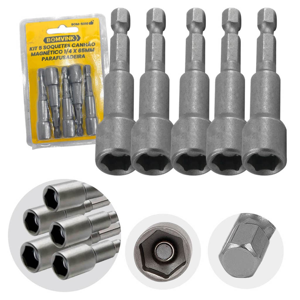 Kit Ponteira Soquete Canhão 1/4 5 peças