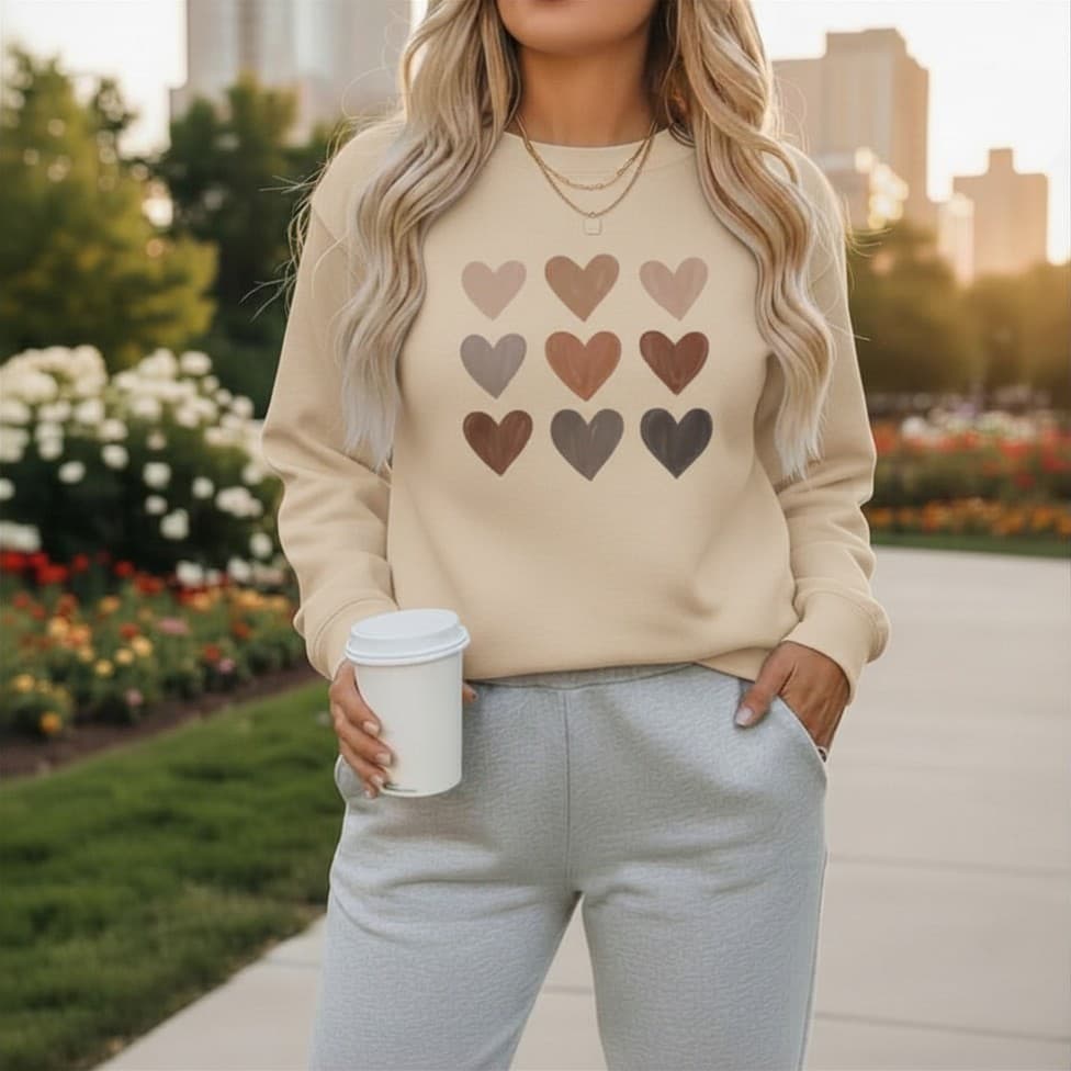 Moletom Careca Estampa Corações Blusa de Frio Feminina Moda de Inverno