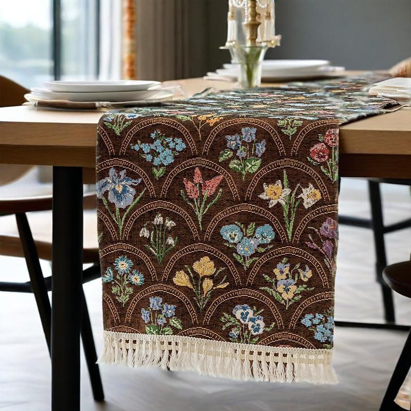 Caminho de mesa em algodão jacquard estilo nórdico com franjas, toalha de mesa de linho, adequado para decoração de sala