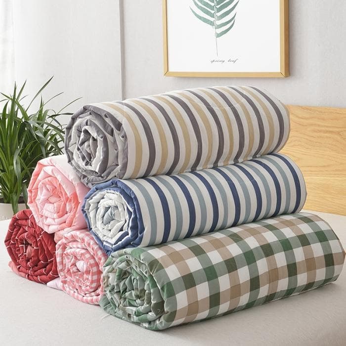 [Happy Play Department Store] Colcha de verão de algodão lavado Colcha fresca de verão Listrada Colcha de ar condicionad