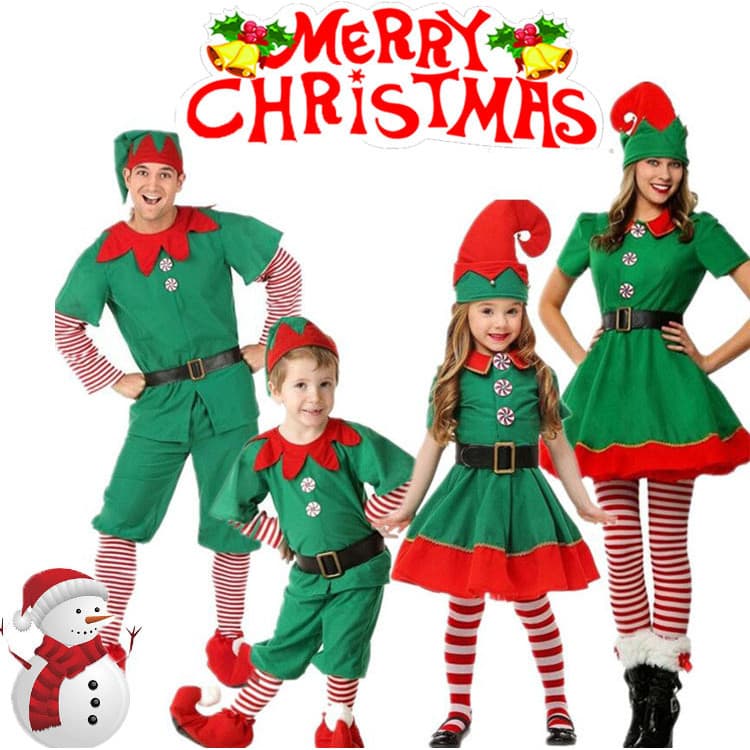 Natal novo estilo crianças natal elfo traje meninos meninas cosplay traje pai-filho terno verde bola de natal traje