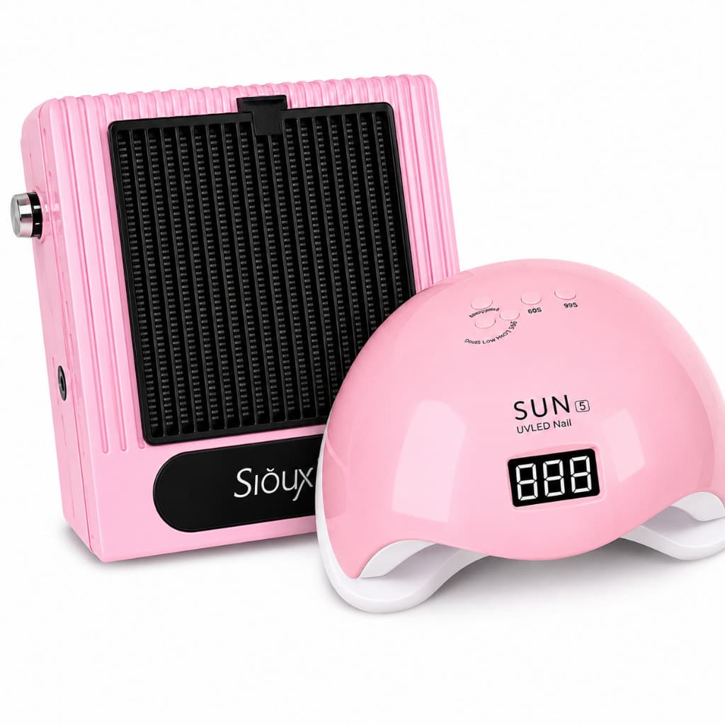 Kit  Cabine de Unhas Rosa UV Led Sugador Pó Nail Designer - Kit Unha Molde F1 Gel e Fibra