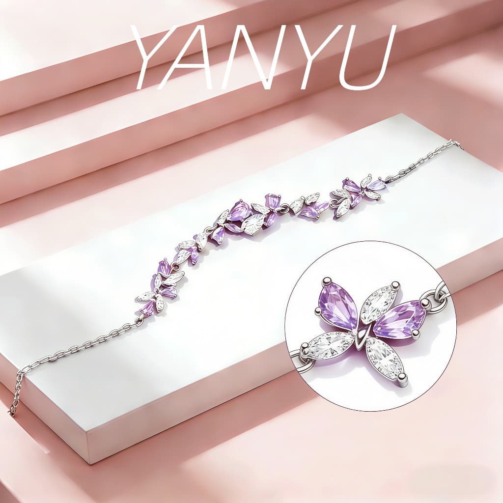 Pulseira de prata S925 com zircônia brilhante e flores de glicina, um presente luxuoso e romântico para aniversário ROYR