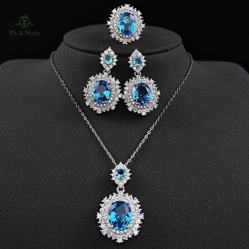 EA & Fashion Conjunto Elegante e Luxuoso de Três Peças: Colar, Brincos e Anel, Incrustado com Zircônia de Cristal, Adequ