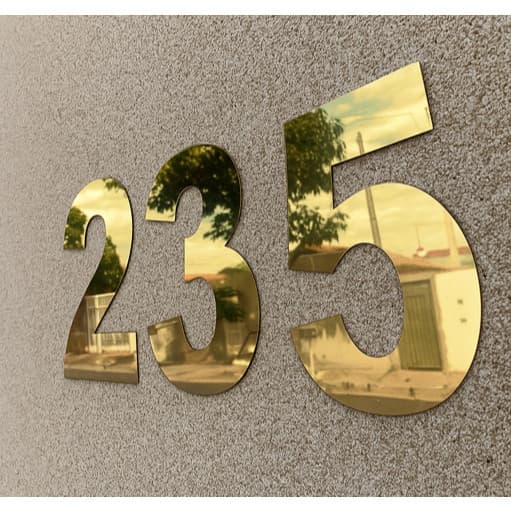 Kit 3 Números em Acrílico Espelhado Dourado - Fachada, Portão e Casa Residencial