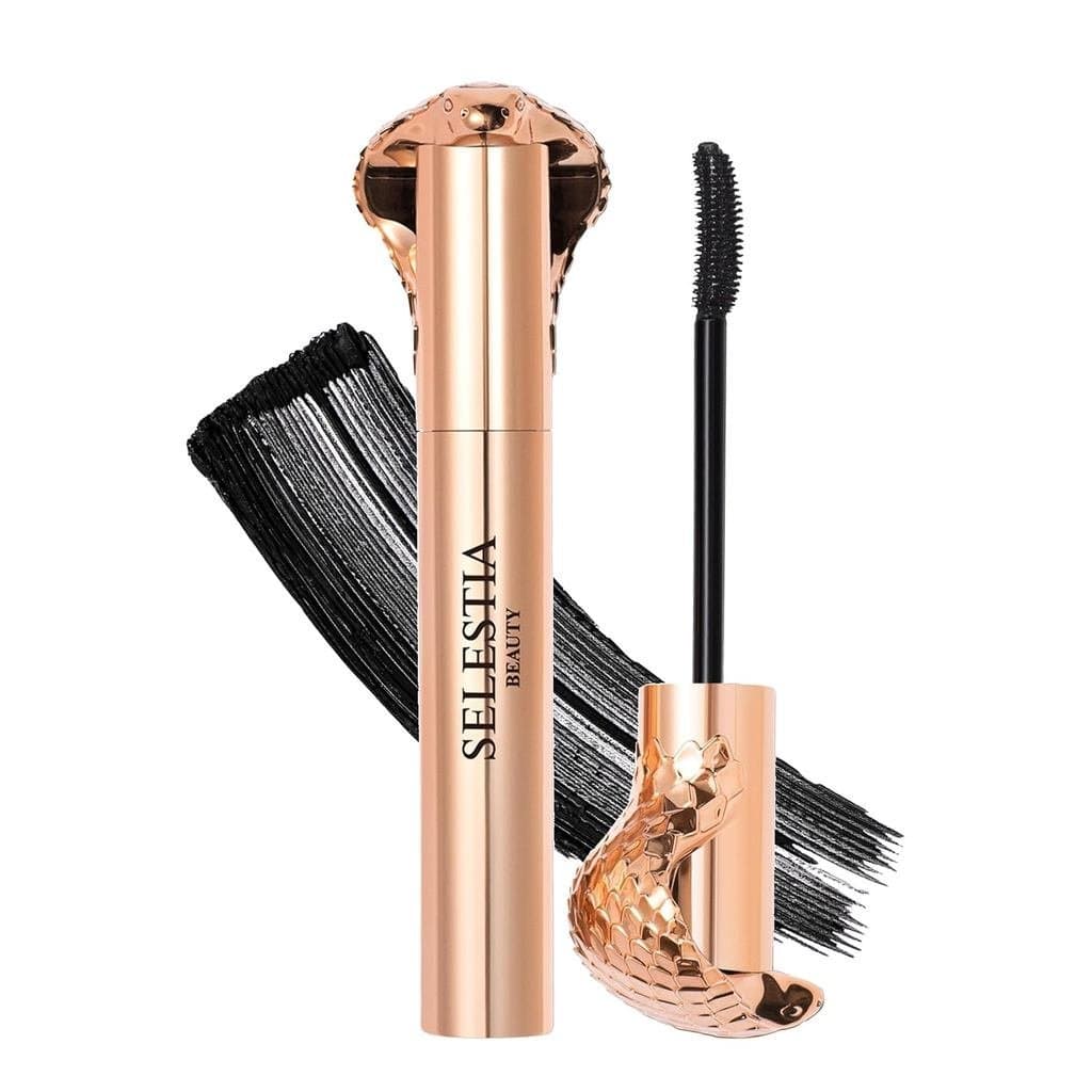 SELESTIA BEAUTY Máscara para Cílios Preta Queen Cobra – Volumizadora, Curvadora, Alongadora – Escova Macia para Aplicaçã