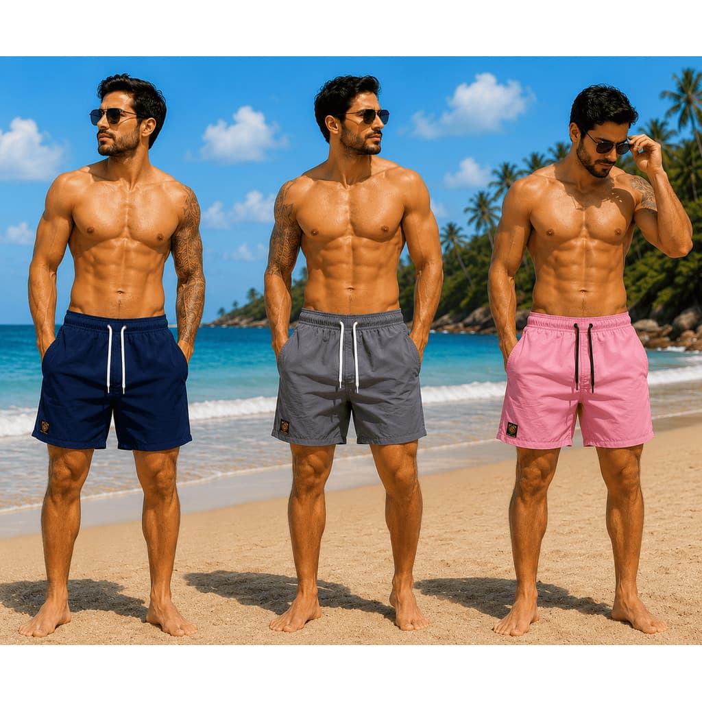 Kit 3 Short Masculino com Elastano Mauricinho Bermuda Praia Piscina de Tactel Lisa Casual