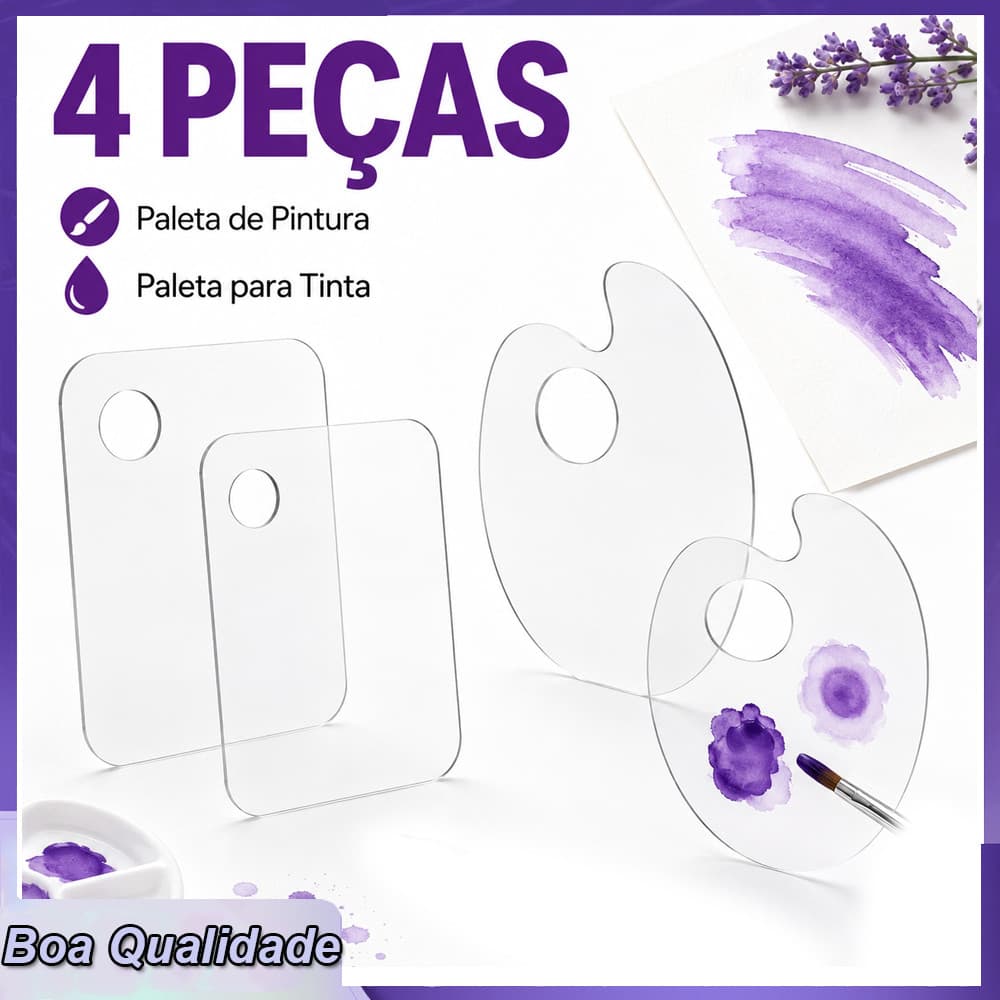 Kit 4 Bandejas Plásticas para Pintura e Mistura de Cores em Sala, Escritório, Estúdio, Escola e Artesanato Caseiro
