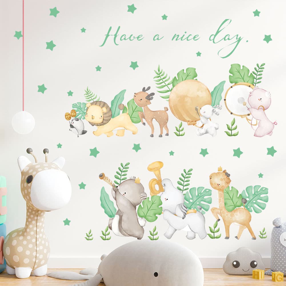 Papel de parede dos desenhos animados Animal parque folha verde adesivo de parede do quarto das crianças papel de parede