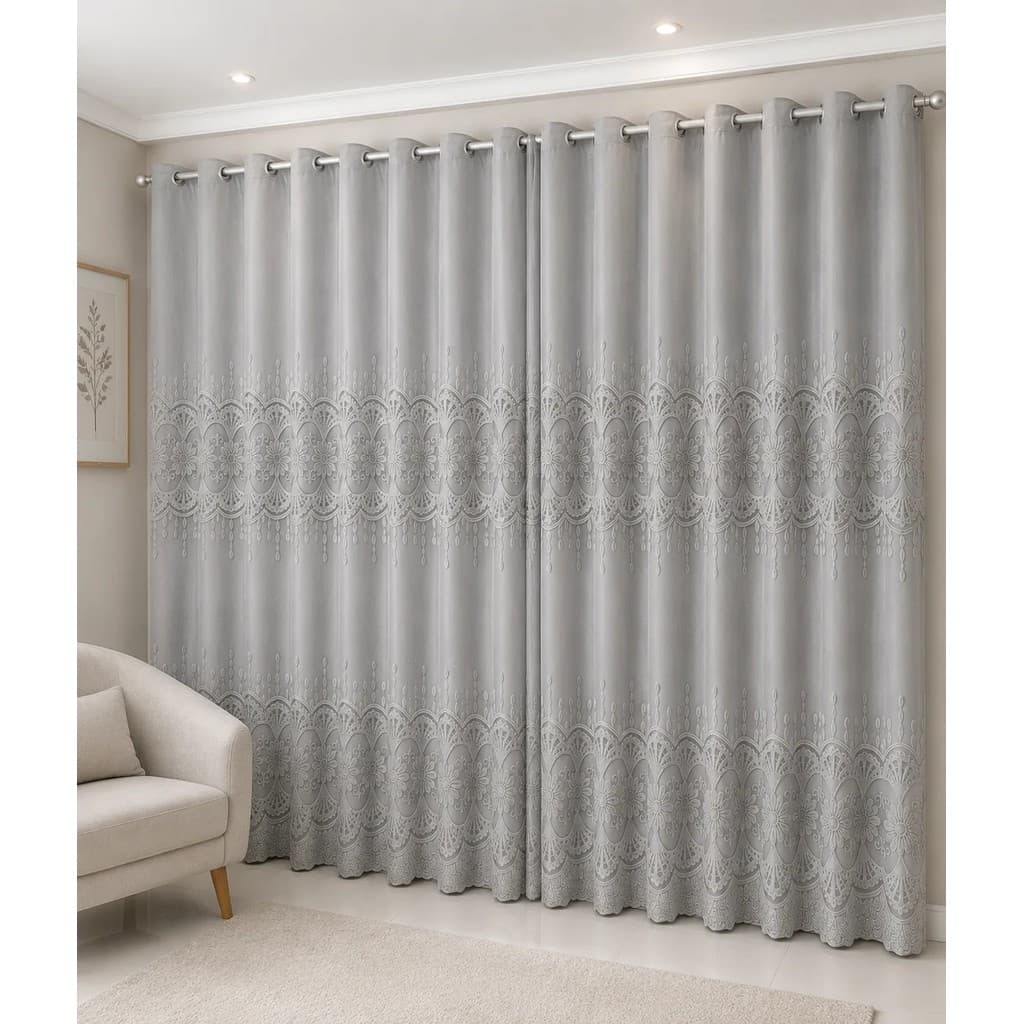 Cortina Bordada Premium 5,00 x 2,80m para Varão com Ilhós Decorativa
