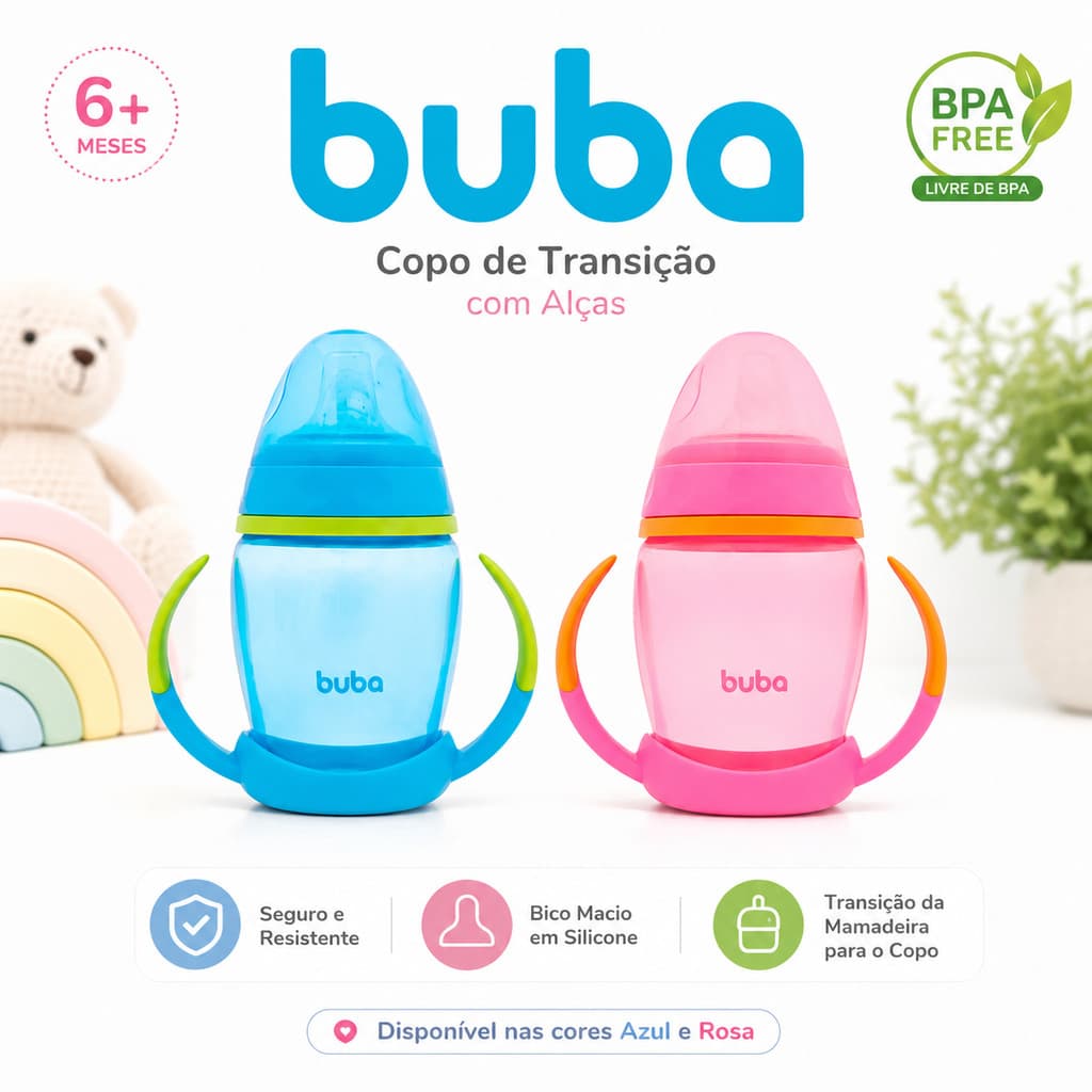 Copo de Treinamento Buba para Bebê – Alça Fácil de Segurar e Bico em Silicone