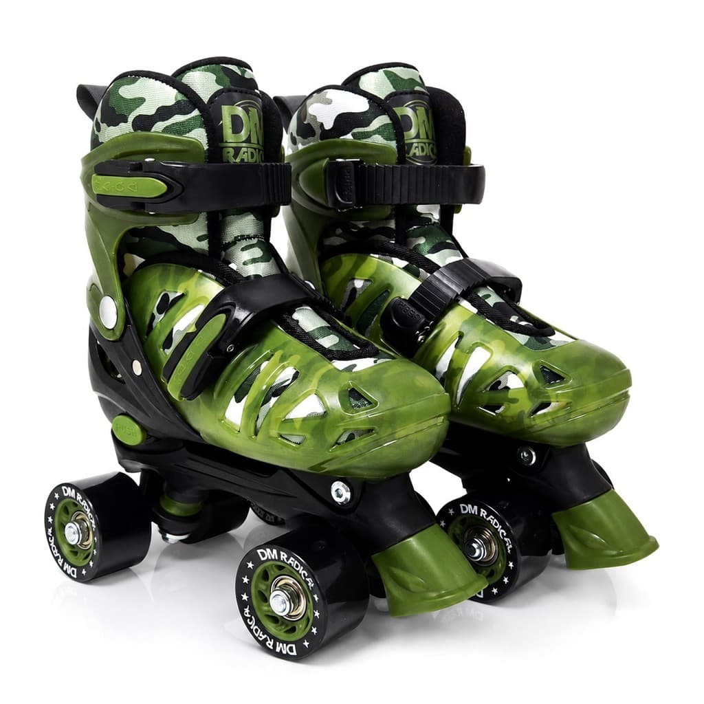 Patins Roller Quad Infantil Regulável Radical Verde Estampado Com Freio Frontal Para Iniciantes