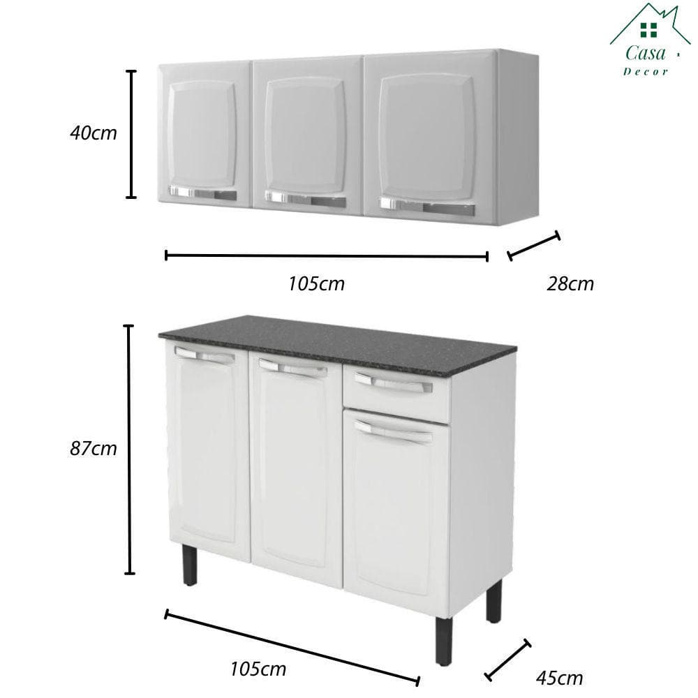Kit Multiuso Itatiaia Aço Balcão 3 Portas e 1 Gaveta Com Armário Aéreo 3 Portas Branco Rose