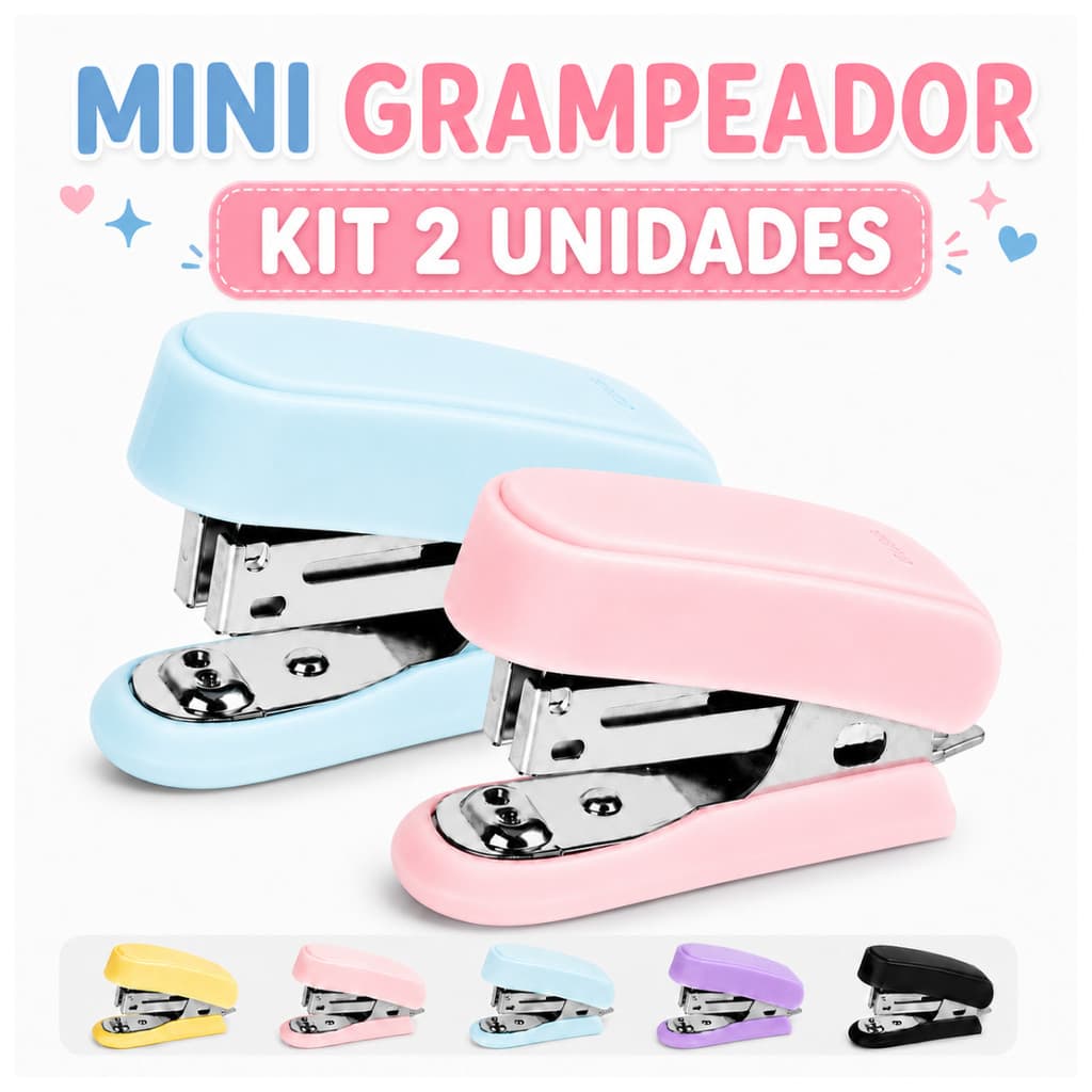 2 Mini Grampeador Metal Pastel Colorido Escolar Escritório