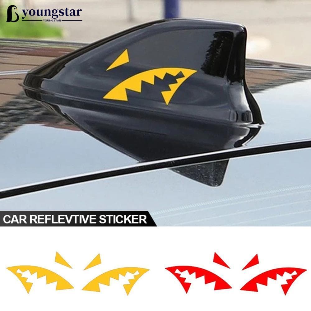 YOUNGSTAR 2 Peças Adesivo De Carro Reflexivo Antena De Barbatana De Tubarão Boca Decalque De Vinil O1T1