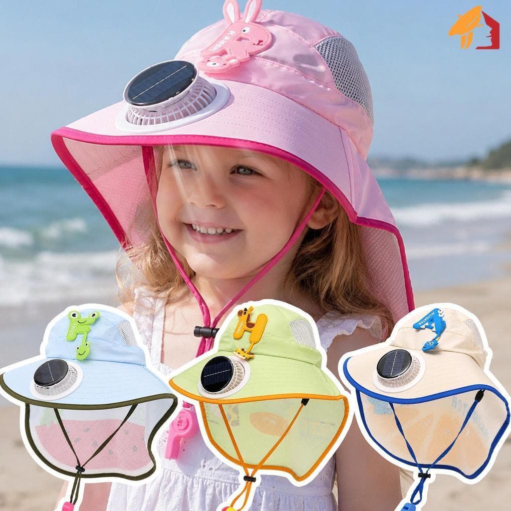 Chapéu De Sol Com Ventilador Solar Infantil-Boné De Proteção UV De Aba Larga Resfriamento Portátil-De Verão Para Pesca N