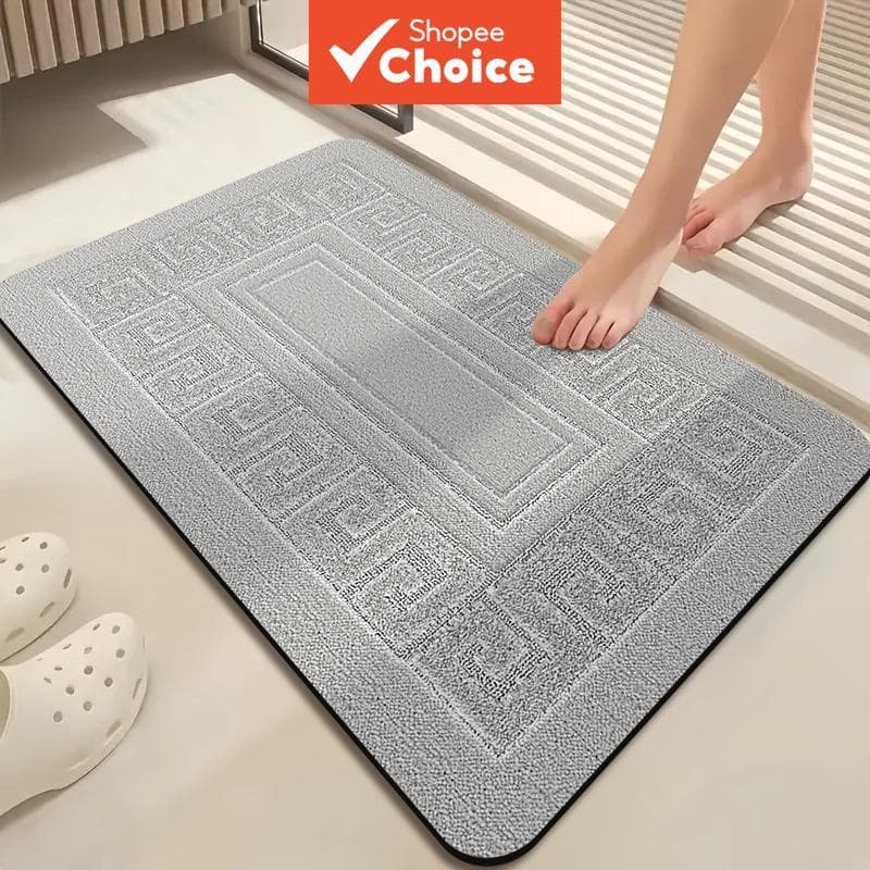 Tapete De Banho Quadrado Cinza Simples , Terra Diatomácea Espessada , Estampa Listrada , Adequado Para Banheiro , Vaso S