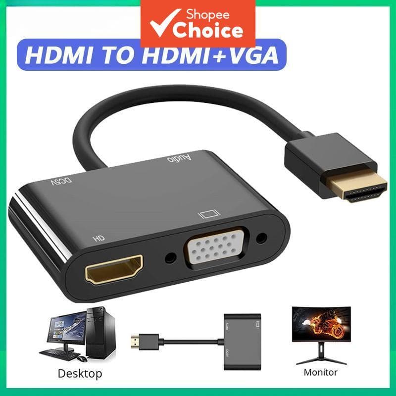 Adaptador HDMI para VGA HD, divisor HD VGA com áudio para computadores, desktops, laptops, monitores e projetores.