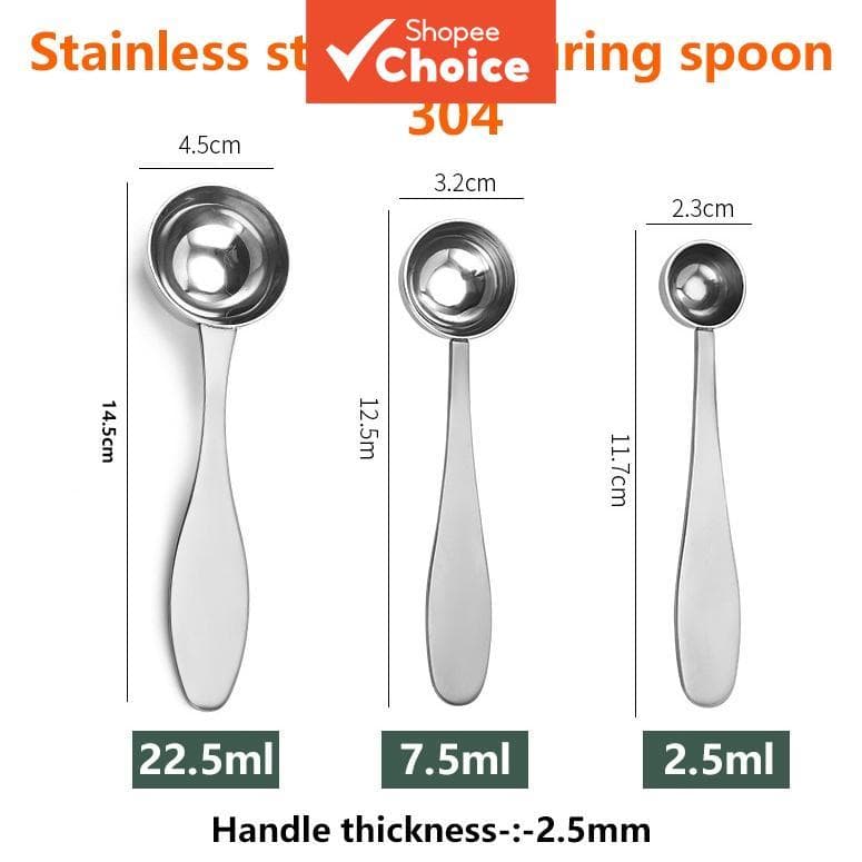 Colher Medidora de Café em Aço Inox 304 com 3 Tamanhos, Ideal para Uso na Cozinha e Preparo de Feriados, Copo Medidor