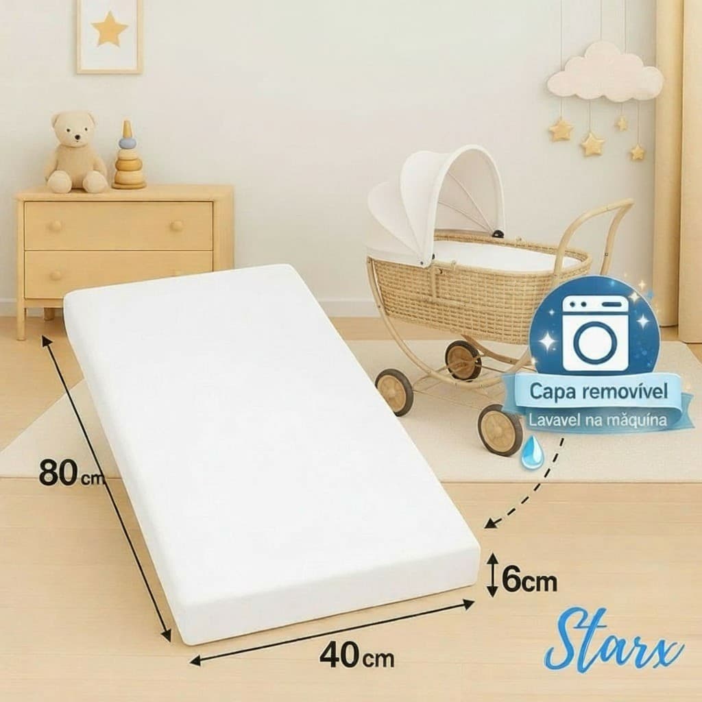 Colchão para Moisés mini Berço 80x40cm Super Macio Capa Removível