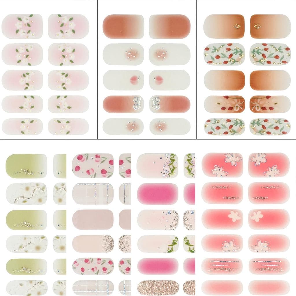 Adesivos de Unhas em Gel de Outono 8-14 - 98 adesivos de unhas autoadesivos com padrões florais e de contorno, adesivos