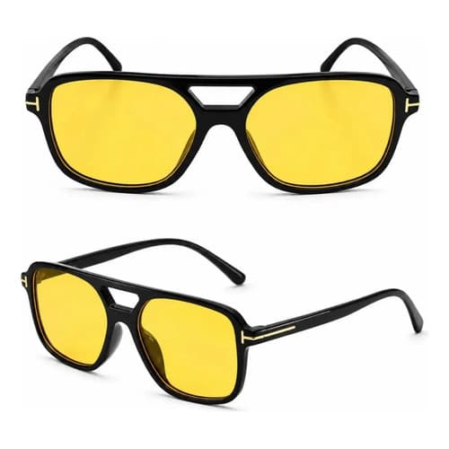Oculos De Sol Aviador Quadrado Lente Amarela Retro Vintage Unissex Amarelo Protecao Uv400 Moda Tendencia Blogueira