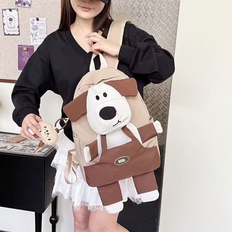 [SJB] Novo estilo criativo estilo cachorro tecido repelente de água mochila masculina e feminina, mochila escolar fofa d