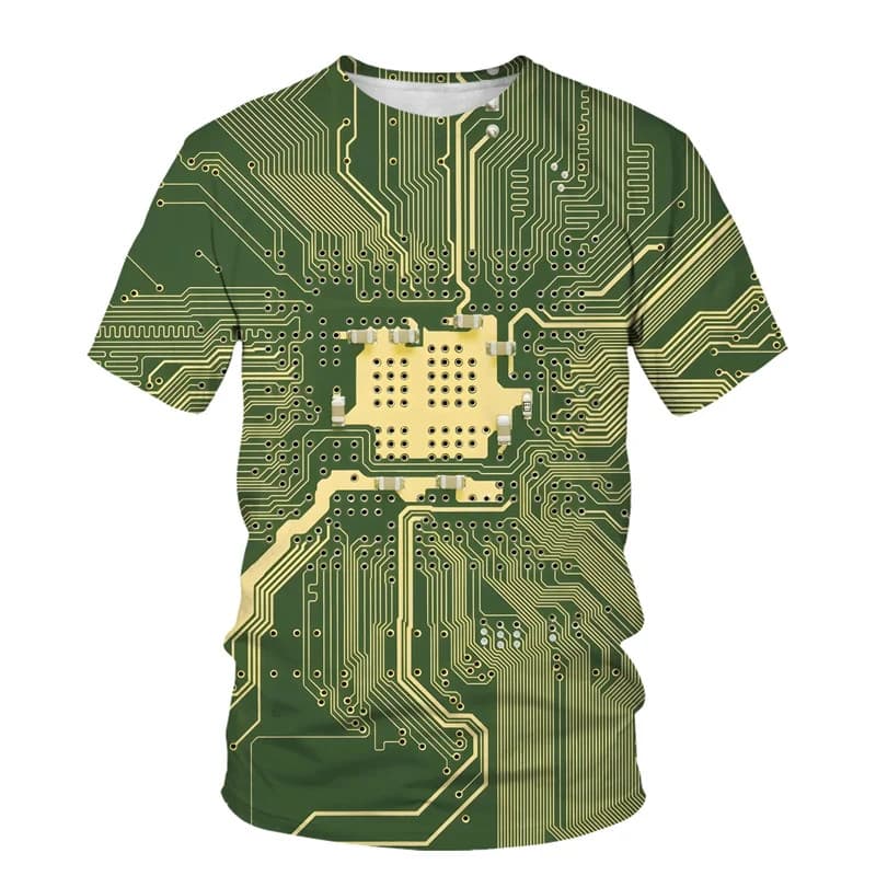 Camiseta Gráfica De Placa De Circuito Impressa Em 3D Para Homens Moda Verão Harajuku Chip Eletrônico Camisetas Criativas
