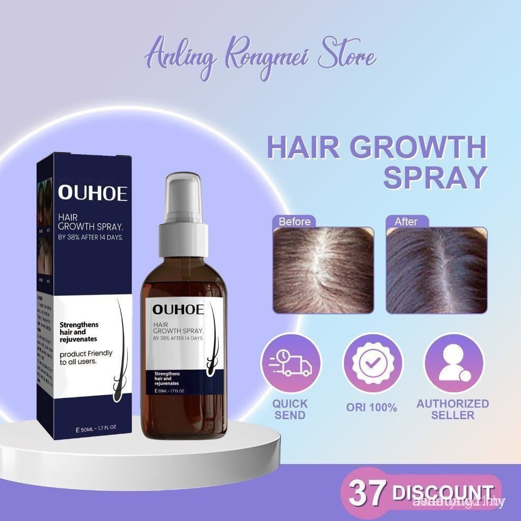Spray para Crescimento Capilar OUHOE 50ml, Óleo Essencial para Crescimento Capilar, Sérum Anti-Queda de Cabelo, Previne