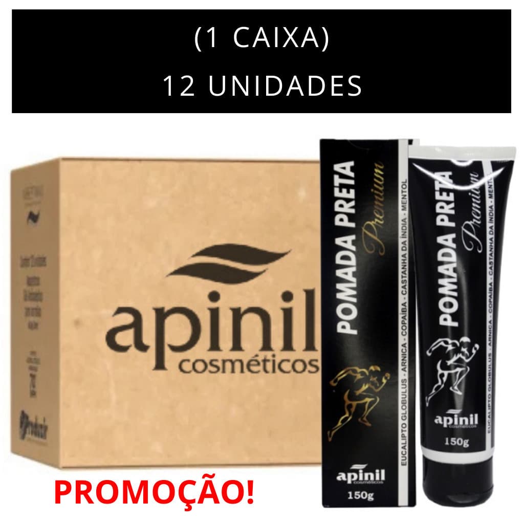 Kit 12 Pomada Preta Premium 150g (Caixa) Dores Musculares Apinil (Alivio Imediato) Promoção