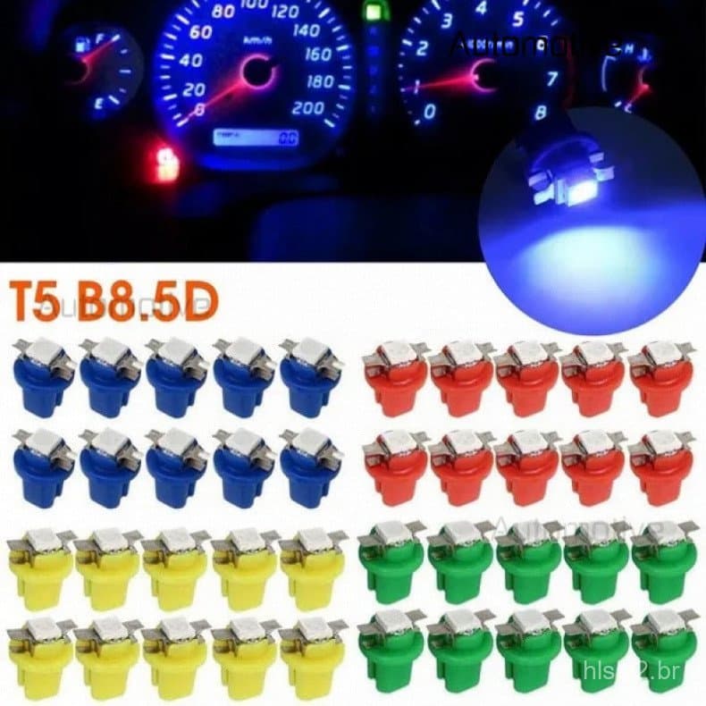 Kit de 10 Lâmpadas LED T5 B8.5D 5050 SMD para Painel de Instrumentos, Velocímetro, 12V, Baixo Consumo, à Prova de Poeira