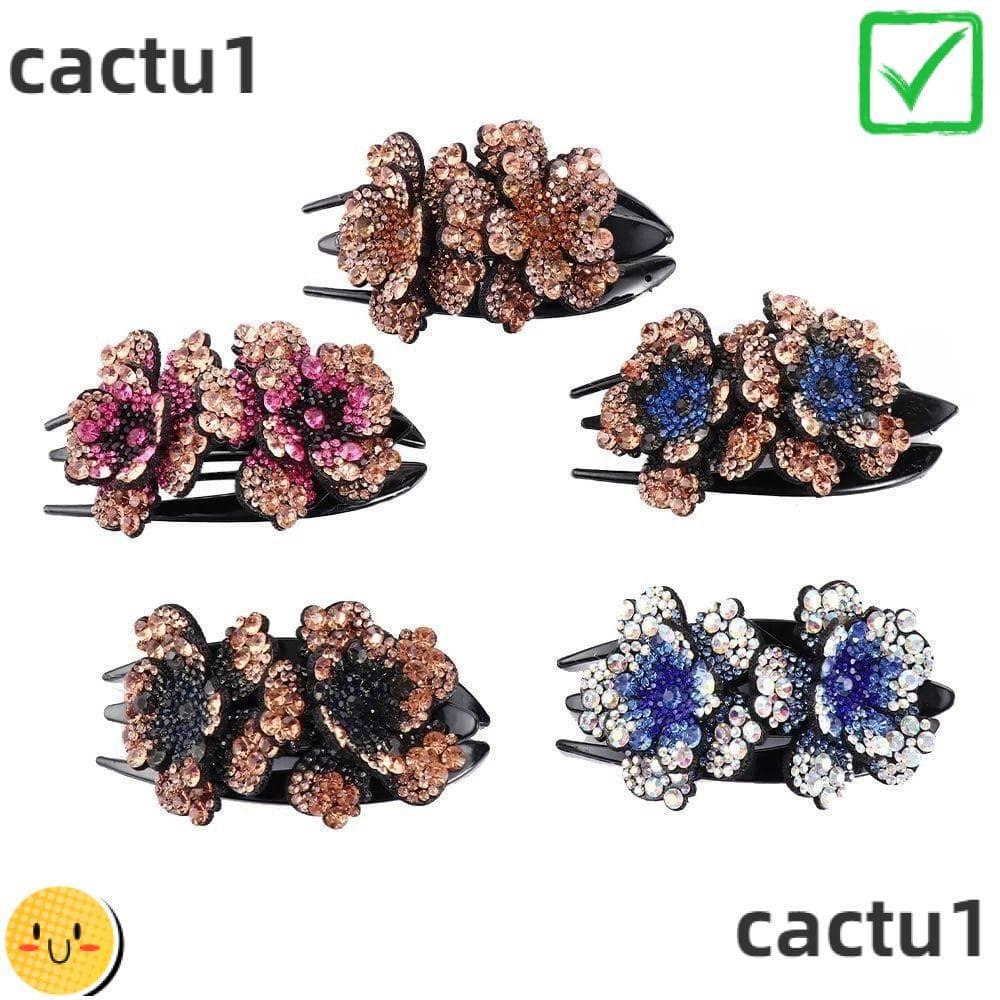 Grampo De Cabelo CACTU , Garra Feminina Estilo Coreano Com Strass , Acessórios Clipe Bico De Pato De Flor Dupla