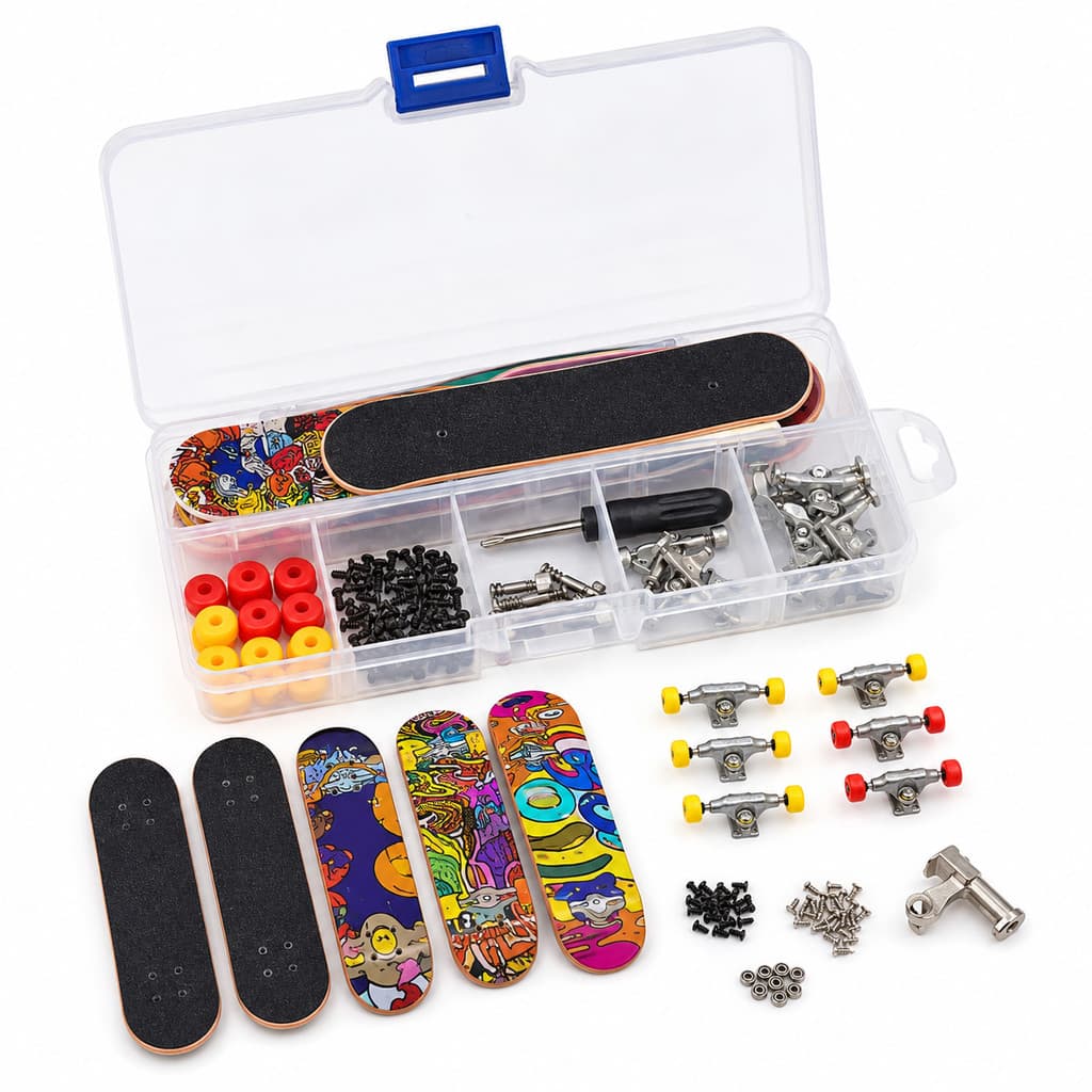 Kit Skate de Dedo Fingerboard 5 Peças com Lixas Adesivas Chave Parafusos Mini Skate de Mesa Brinquedo Radical
