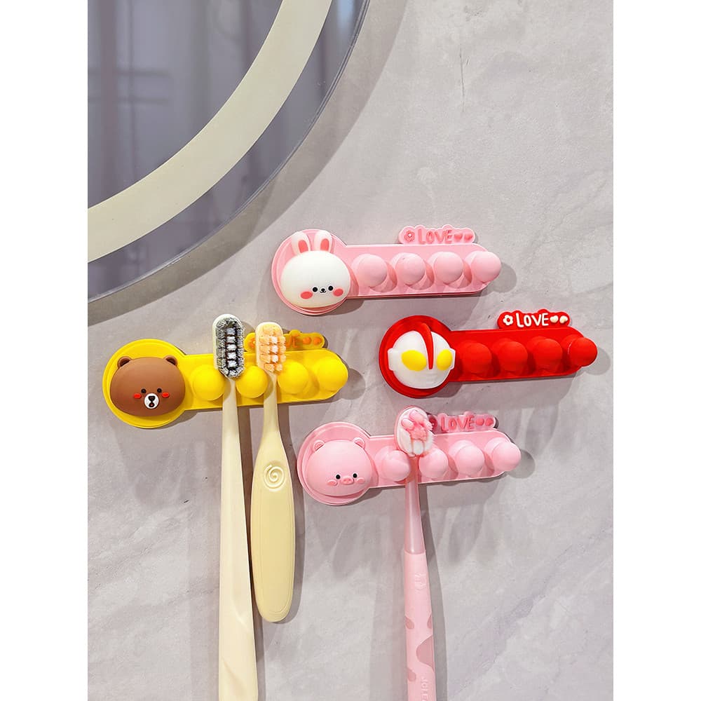 Crianças escova de dentes Rack fixado na parede sem perfuração bonito dos desenhos animados banheiro armazenamento de es