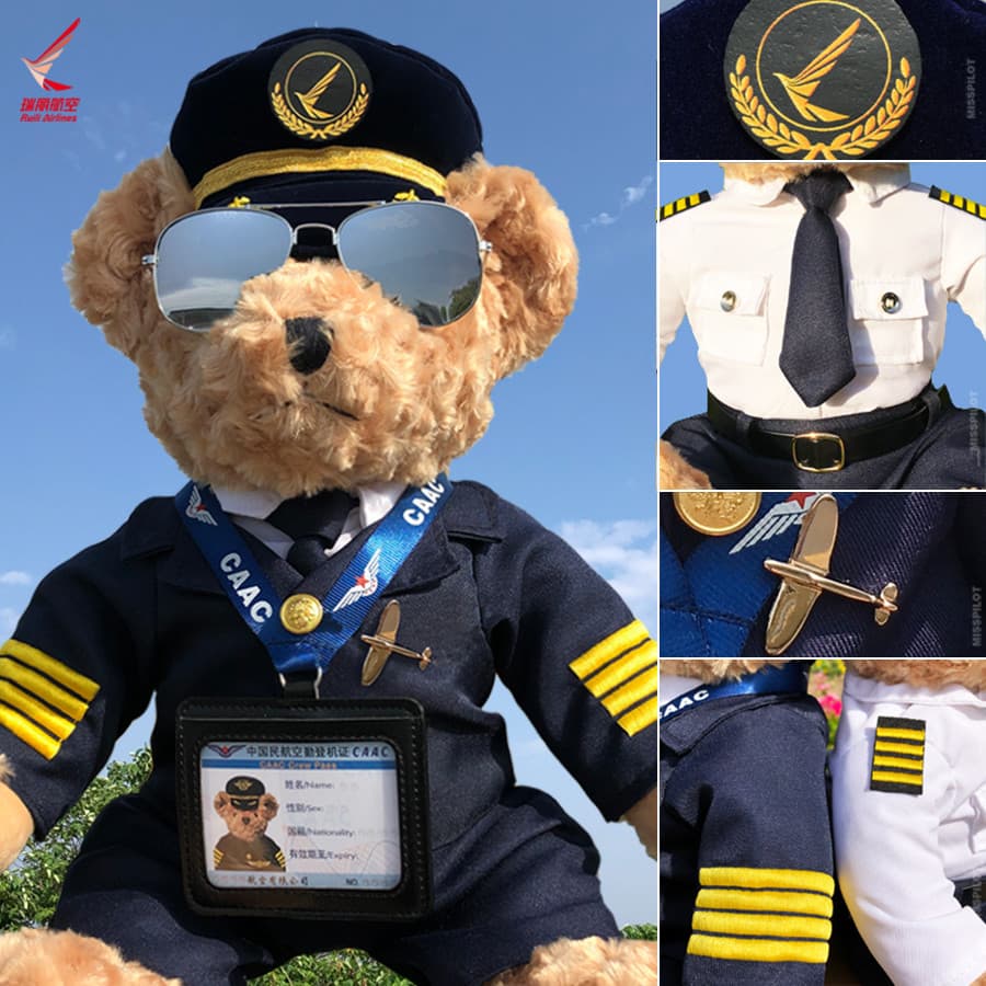 Yunnnan Ruili Air Óculos de Sol Capitão Urso de Pelúcia CAAC Cartão de Embarque Companhia Aéreas Civil Boneca Piloto Bri