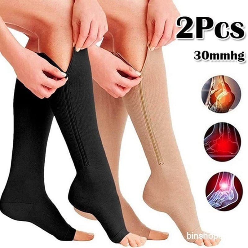 PEA 1 Par Mulheres Queimam Gordura Zipper Meias Toe Aberto Menina Compressão Magro Beleza Perna Zip Shapper Evitar Variz