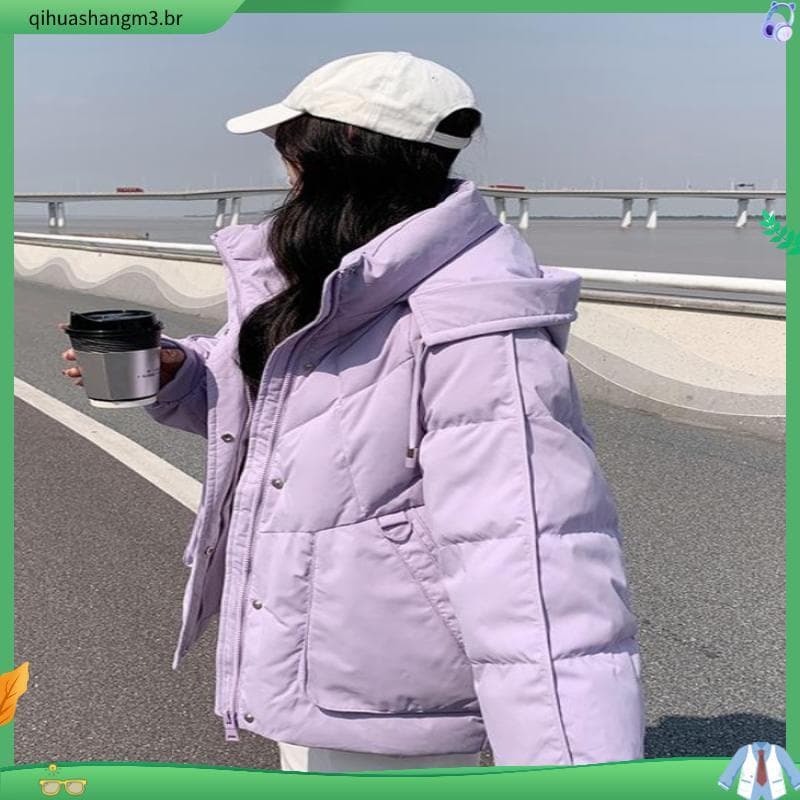 Jaqueta de pão espessada curta acolchoada jaqueta acolchoada feminina versão coreana solta outono inverno jaqueta acolch